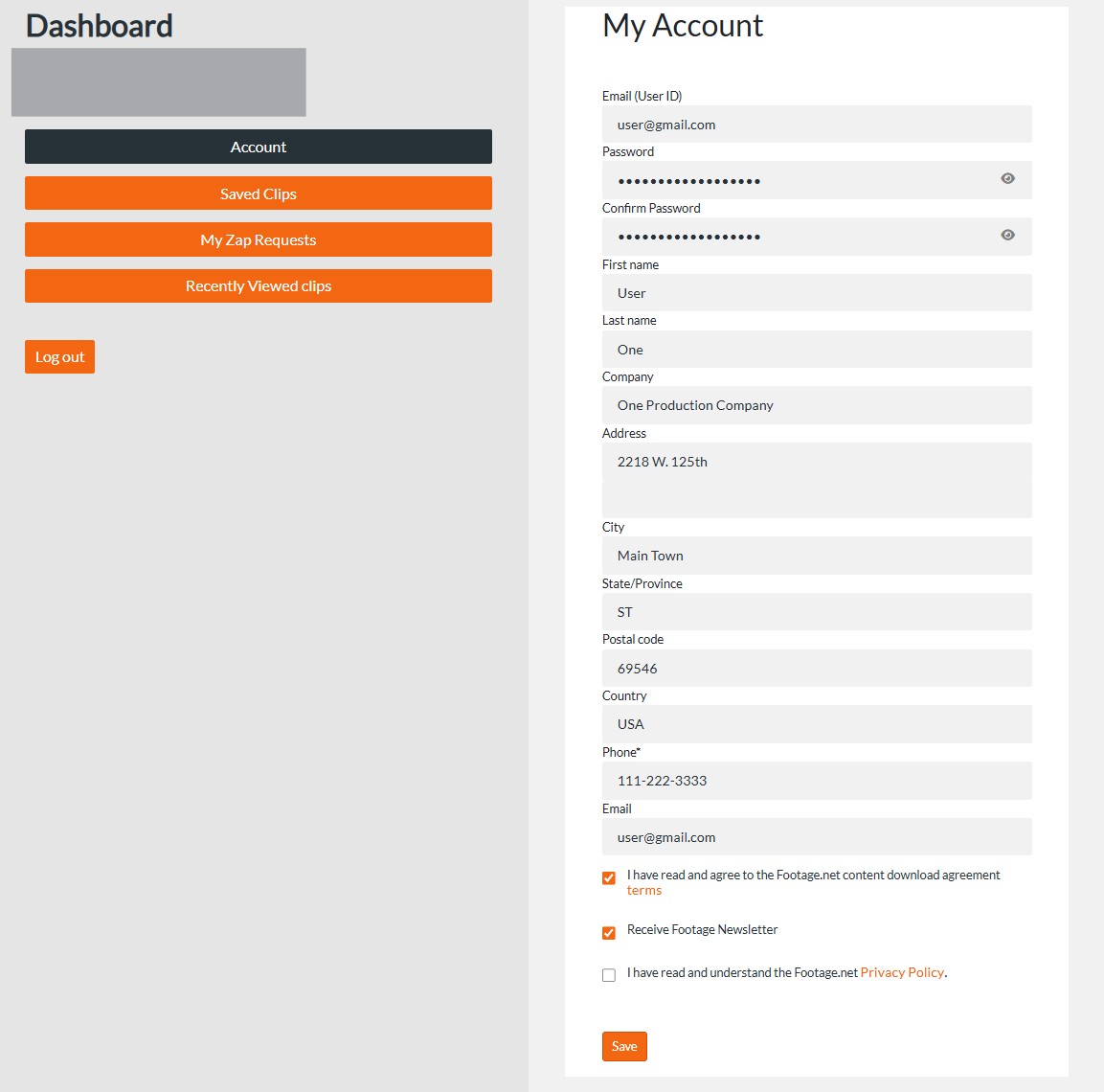 Updating My Account fields in Footage.net Research Dashboard
