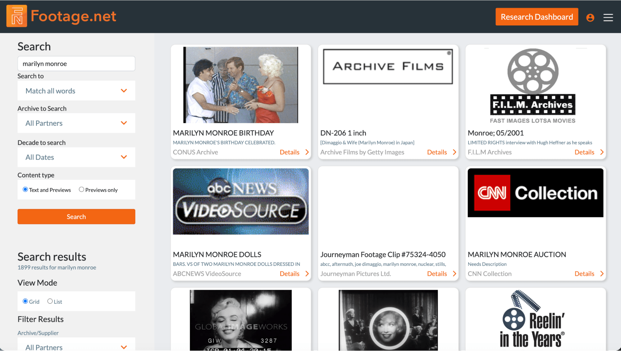 footage.net search grid results for the query marilyn monroe