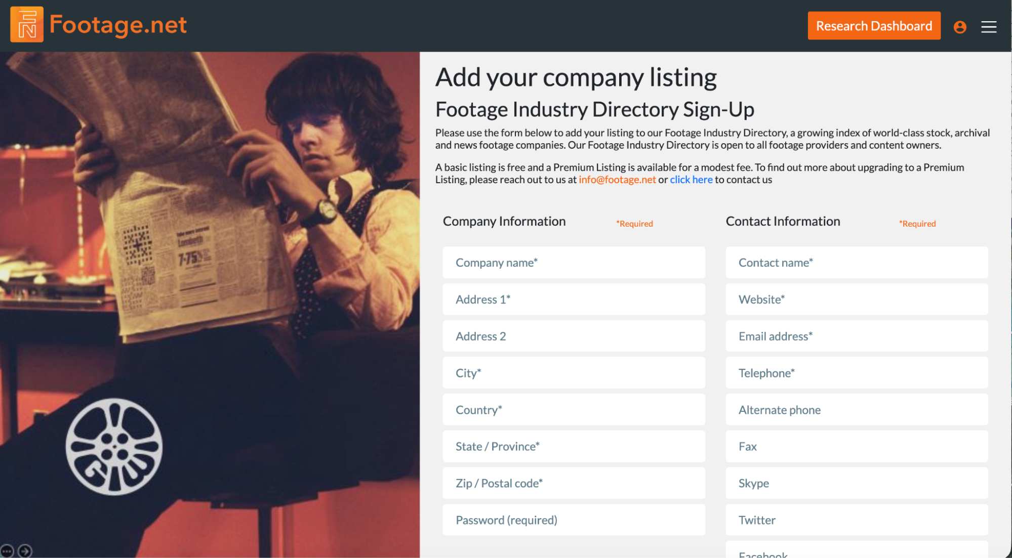 add a company listing form field on footage.net