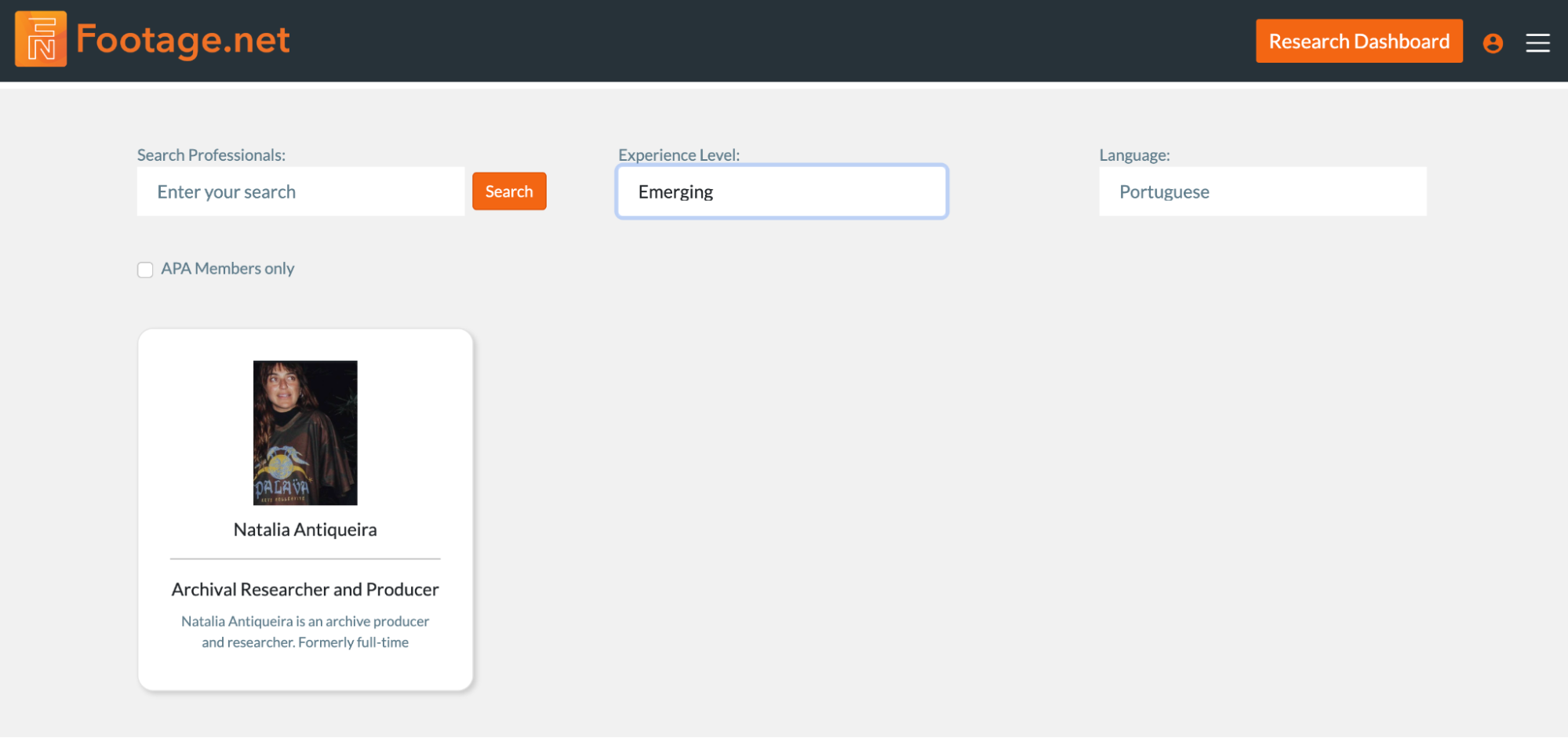 archive producer and researcher result with language filter selected for Portuguese